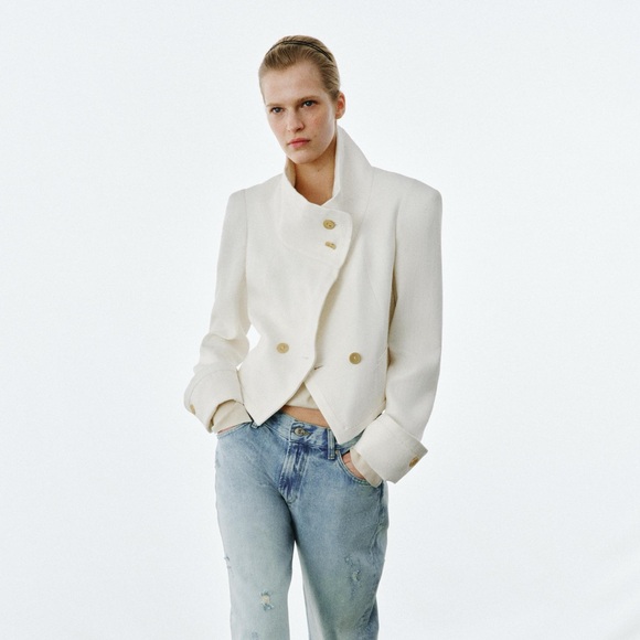 ZARA ZW COLLECTION LIMITED EDITION CONTRASTING CROPPED JACKET - Picture 4 of 11